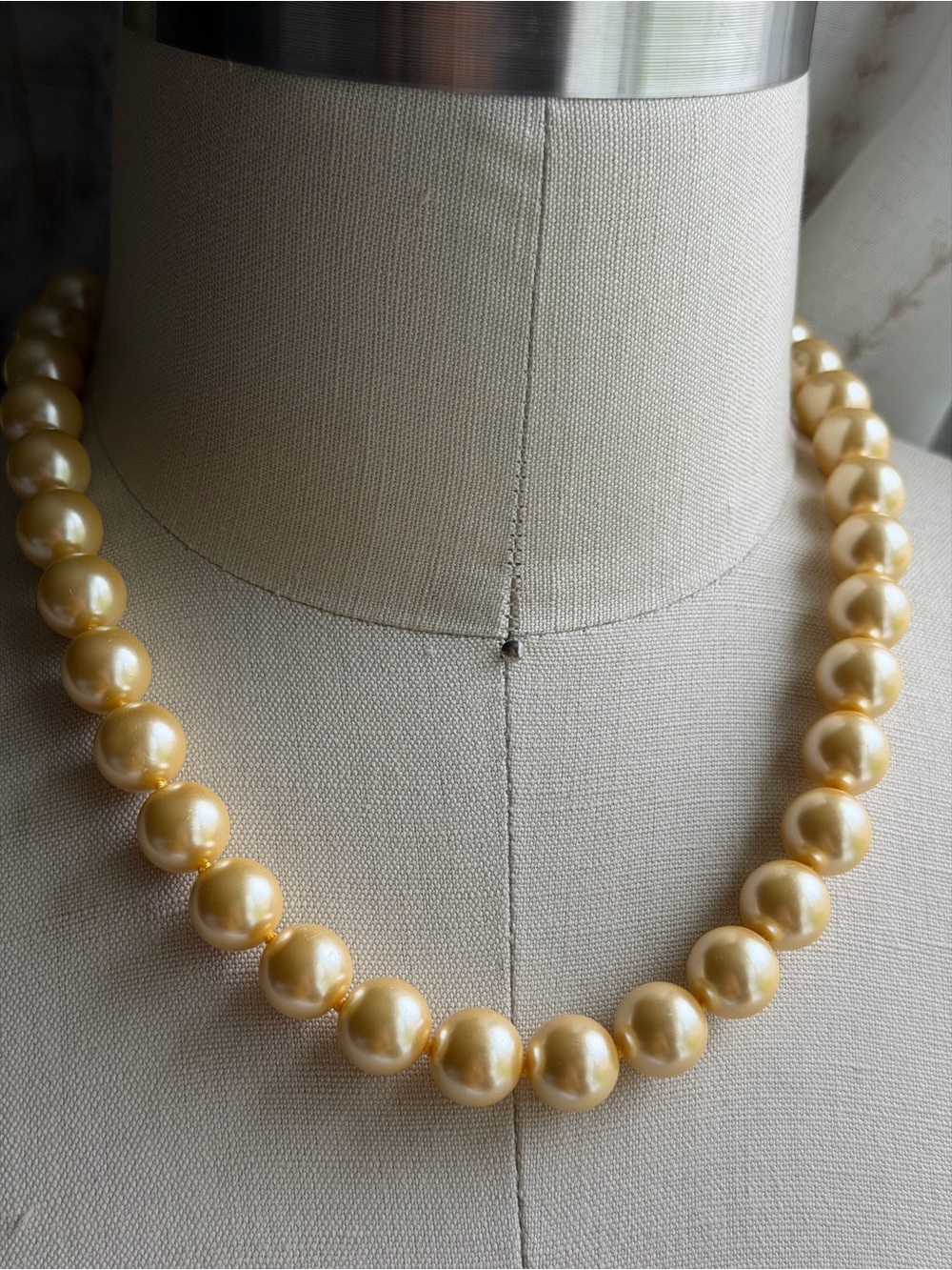 Yellow/Golden Glass Pearl Strand Classic 19 Inch Necklace 925 Sterling Silver